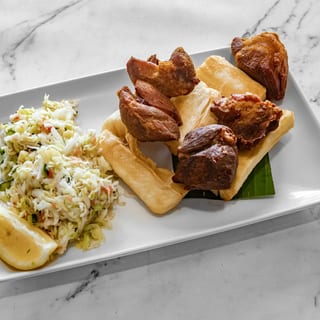 Yuca Frita Con Chicharon (Fried Yucca with Pork Rinds)