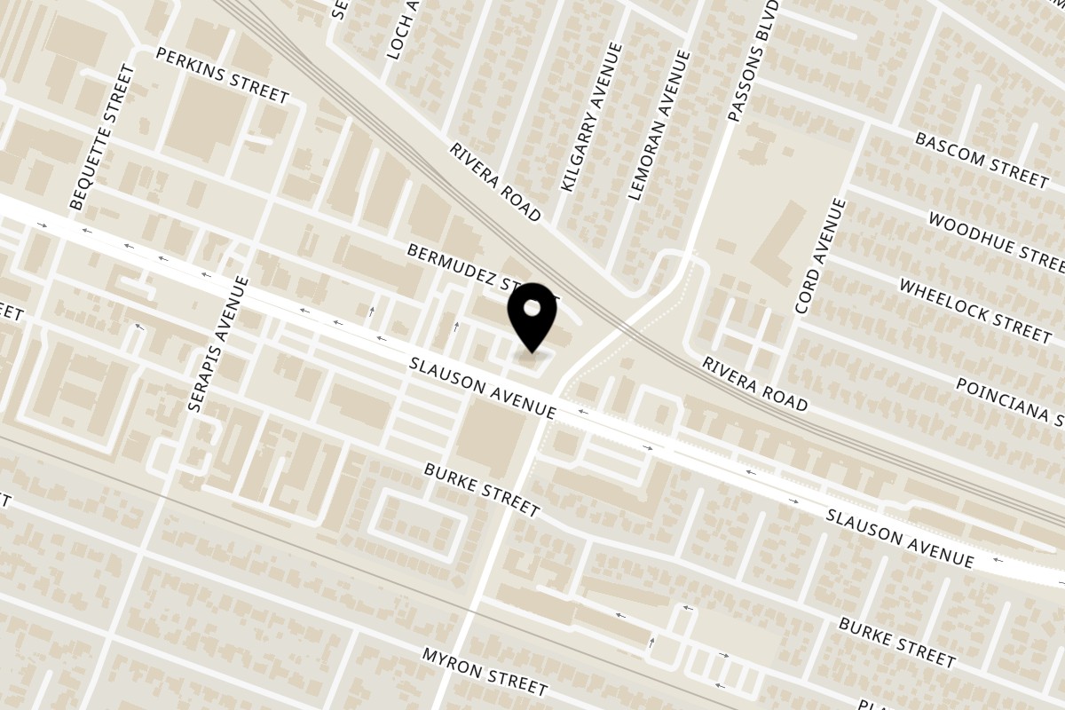Map showing the location of Lo'roko Pupuseria & Grill Pico Rivera on 9345 Slauson Ave in Pico Rivera